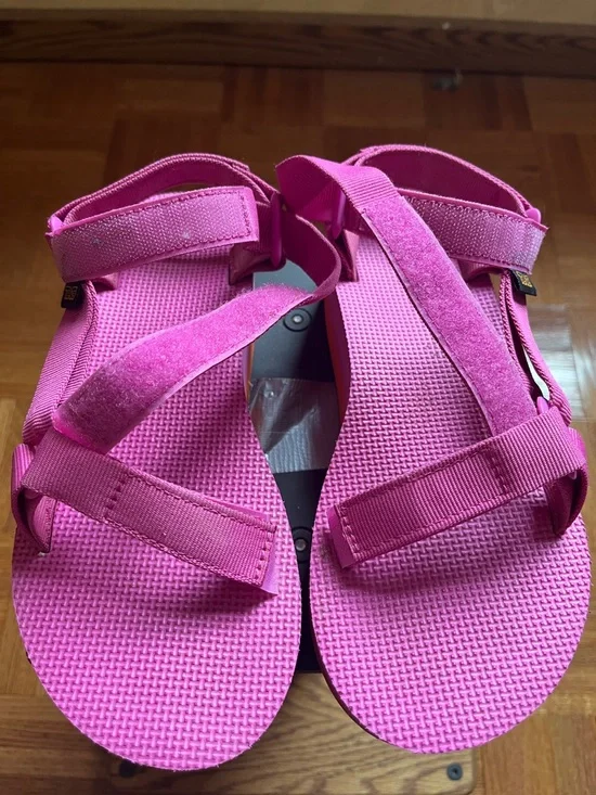 TEVAs Pink Platform Strappy Sandals with Orange Accent - Picture 4 of 6
